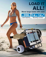 PYY Beach Cart for Sand - Foldable Wagon Dolly Buggy with Big Large Balloon Wheels, 200 LBS Capacity, 9" Rolling Tires, Collapsible Storage Bag for Outdoor Camping Shopping Fishing Gray