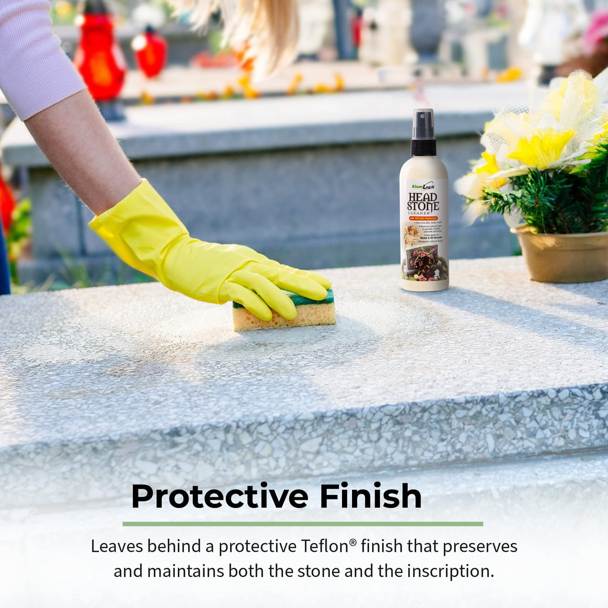 KleanLogik Headstone Cleaner For Graves & Memorials, Tombstone Cleaner Solution Removes Dirt & Plant Growth To Restore Natural Luster To Granite, Marble, Slate, Concrete, Limestone & Stone, 8 Fl Oz