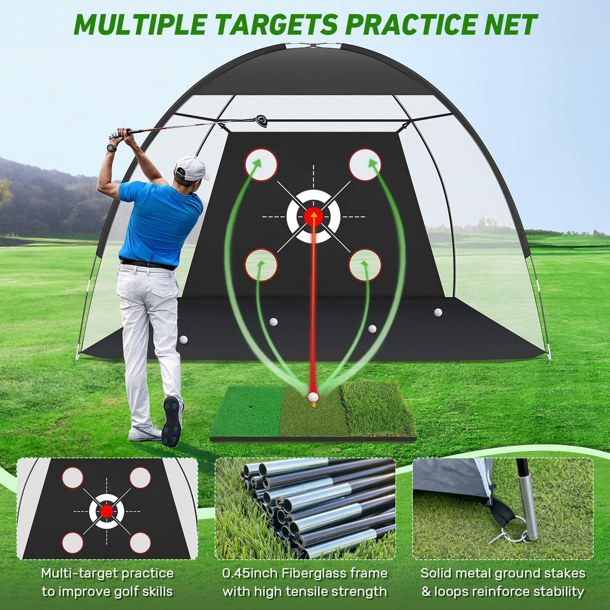Zensouds Golf Net, 10x7FT with Golf Practice Mat