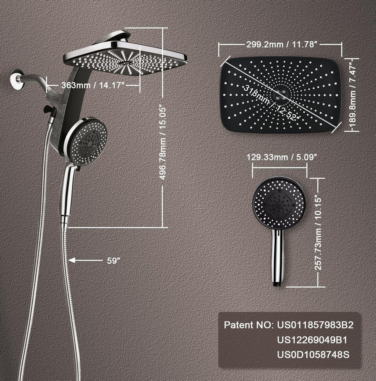 BOZYBO Rain Shower Head with Handheld: High Pressure Shower Heads with Handheld Spray Combo, 12" Rainfall Shower Head and 9 Sprays Hand Showerheads with Magnetic Docking and Power Jets, Chrome