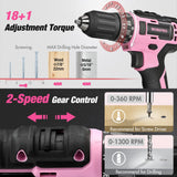 WORKPRO Pink Drill Set for Women, Tool Kit with 20V Cordless Lithium-ion Drill Driver, Pink Tool Set, Lady's Repairing Kit with 14-Inch Storage Bag, 157PCS