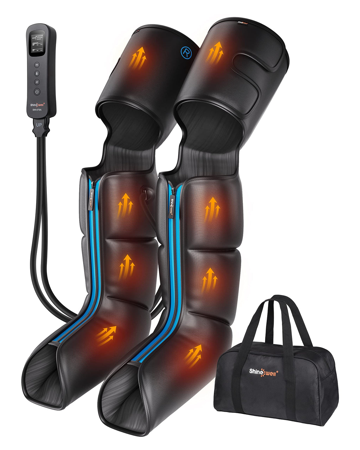 SHINE WELL Leg Massager with Heat and Compression,Full Leg Massager for Circulation and Pain Relief, with 3 Heat 3 Modes 3 Intensities, for Athletes Runner Cyclist, FSA HSA Approved