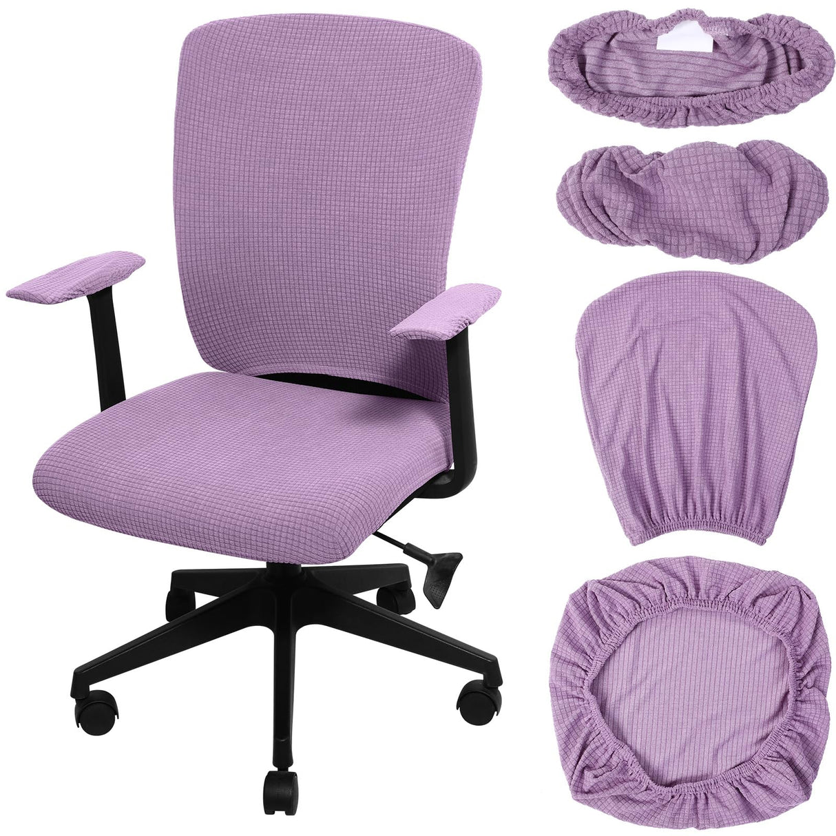 Tallew 4 Pcs Office Chair Covers Set Computer Universal Protective Stretchable Chair Seat Covers Desk Armrest Covers Slipcovers Pads Office Cushion Backrest for Rotating(Lilac Purple,Polyester)