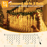 Ollny Icicle Lights for Outside 720LED 60FT, Warm White Christmas Lights with Remote 8 Modes Dimmable, Waterproof Connectable Timer Hanging Light for House Outdoor Yard Indoor Decorations