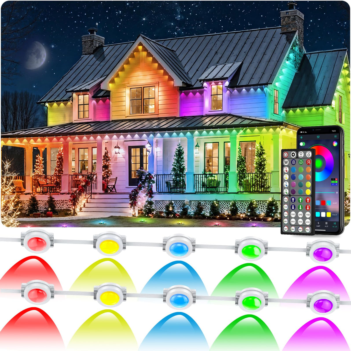 CETELUMA 300FT Permanent Outdoor RGB Lights, IP67 Waterproof Smart Eave Lighting, with App/Remote Control Eaves Light, DIY LED Scenes Modes for House Roof Decor,Christmas,Party,All Holiday and Daily