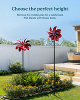 Cyan Oasis Wind Spinners Outdoor - Red Metal Windmill with Stake for Yard and Garden, Kinetic Wind Sculptures & Spinners, Gift Decor Ideas for Garden Lovers (12" W x 70" H)