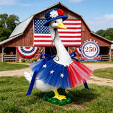 250 Anniversary 4th of July Porch Goose Outfits, 2-Piece Flower Hat Star Skirt for 17" & 23" Lawn Goose Decor, Independence Day Lawn Goose Costume for Garden Resin Porch Goose Decorations