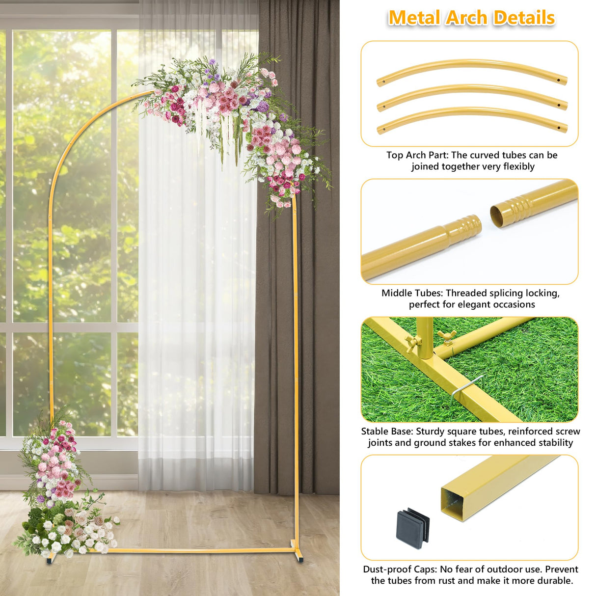 Toodour Arch Backdrop Stand 7.2FT, 6FT Set of 2 Gold Metal Wedding Balloon Arch Stand for Birthday Anniversary Graduation Ceremony Opening Ceremonies Christmas New Year Garden Decorations