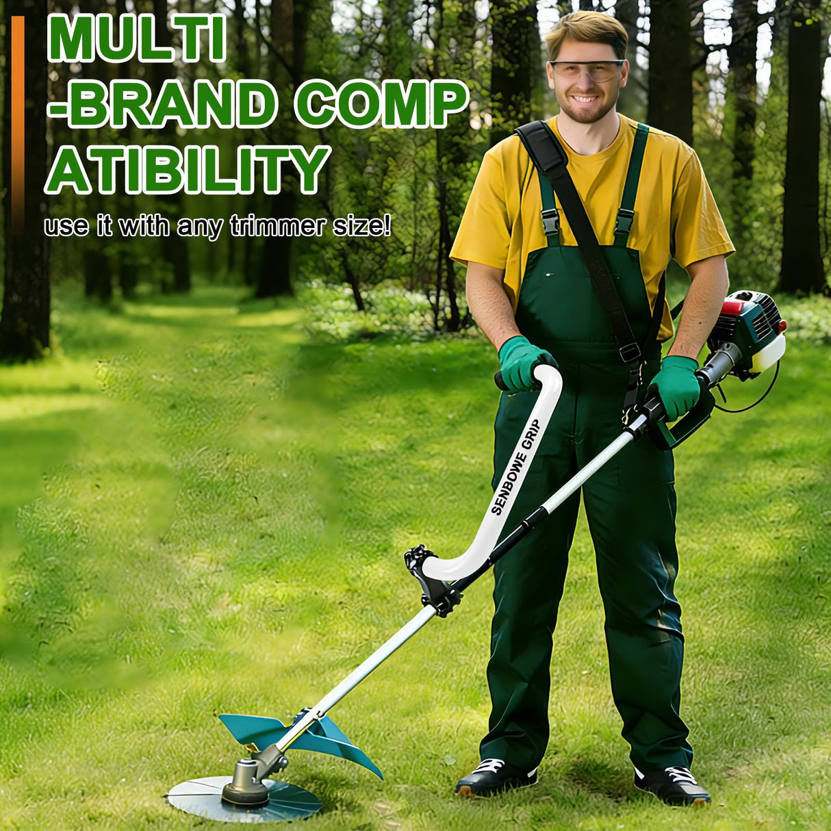 𝐔𝐩𝐠𝐫𝐚𝐝𝐞𝐝 Weed Eater Handle, Ergonomic String Trimmer Grip Extension Back Saver,with Adjustable Shoulder Strap, Universal Weedeater Handle for Lawn Care, Landscaping, Grass,Trimming (White)