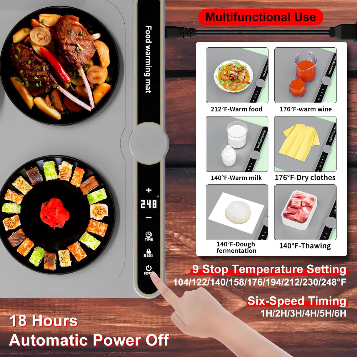 Warming Mat for Food, Food Warmers Mat, Fast Full-Surface Heating Mat for Food, Silicone Food Warmer, Electric Warming Tray for Parties Buffet,Gatherings,Everyday Use(Gray)
