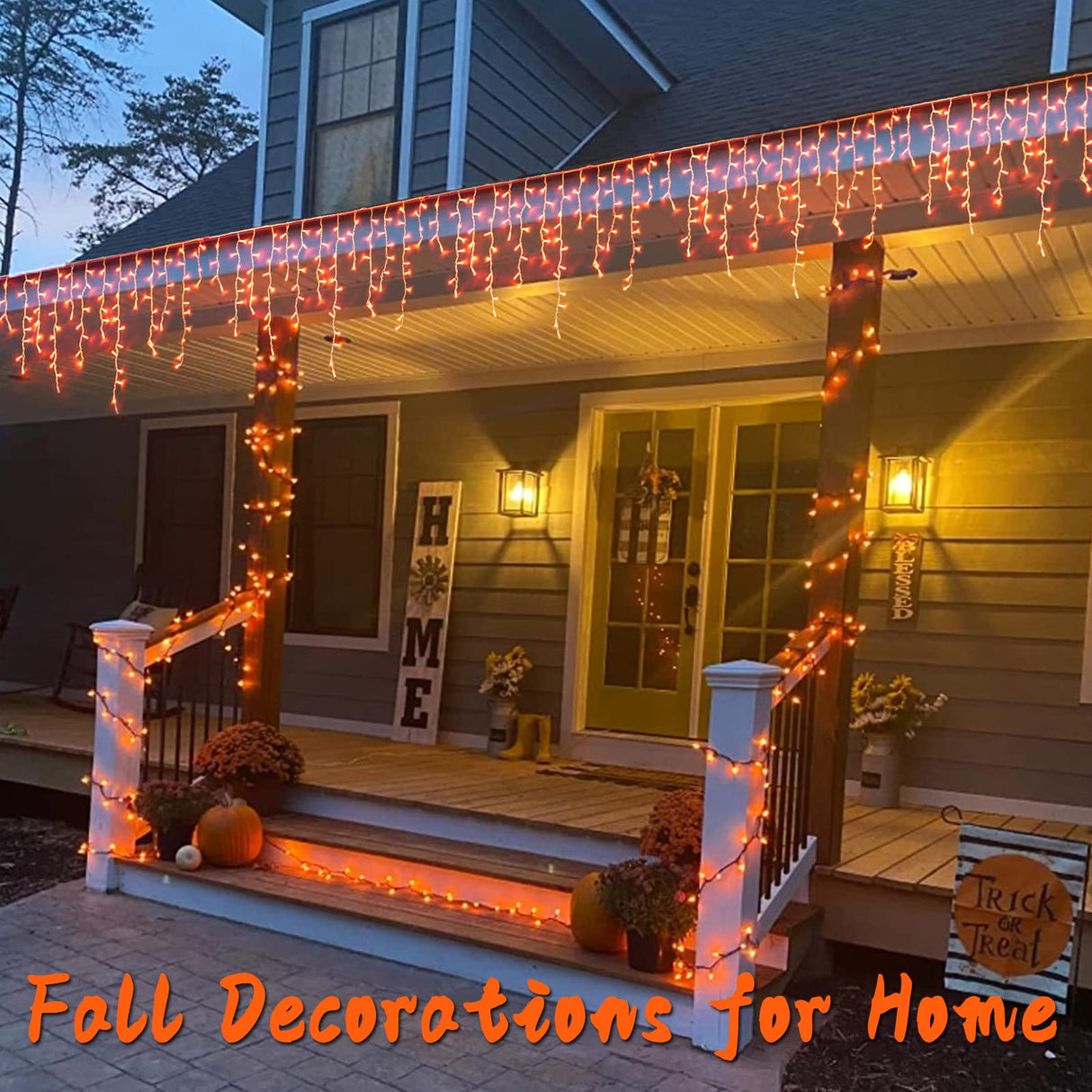 YEGUO 33ft 400 LED Orange Halloween Lights, Connetable Icicle Light Outdoor Waterproof, 8 Modes Christmas Lights Indoor Plug in for Thanksgiving House Patio Fall