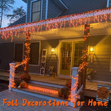 YEGUO 33ft 400 LED Orange Halloween Lights, Connetable Icicle Light Outdoor Waterproof, 8 Modes Christmas Lights Indoor Plug in for Thanksgiving House Patio Fall