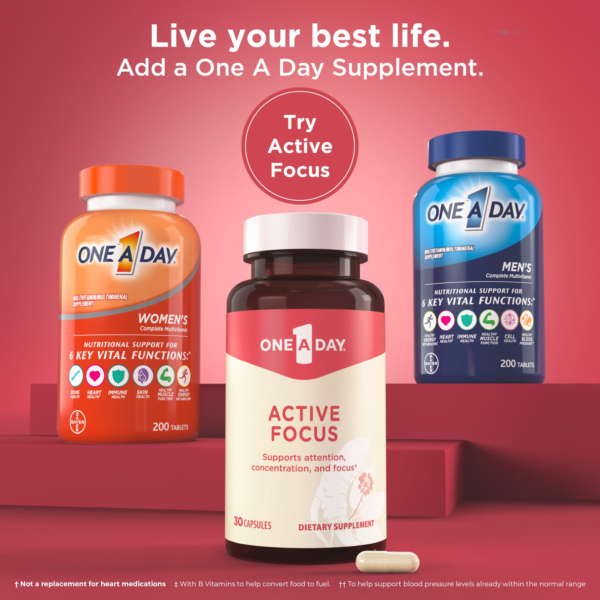 One A Day Brain Supplement – Brain Supplements for Memory and Focus Support, Concentration and Focus Support, Focus Supplement for Adults with L-theanine, Caffeine and Ginseng, 30 Capsules