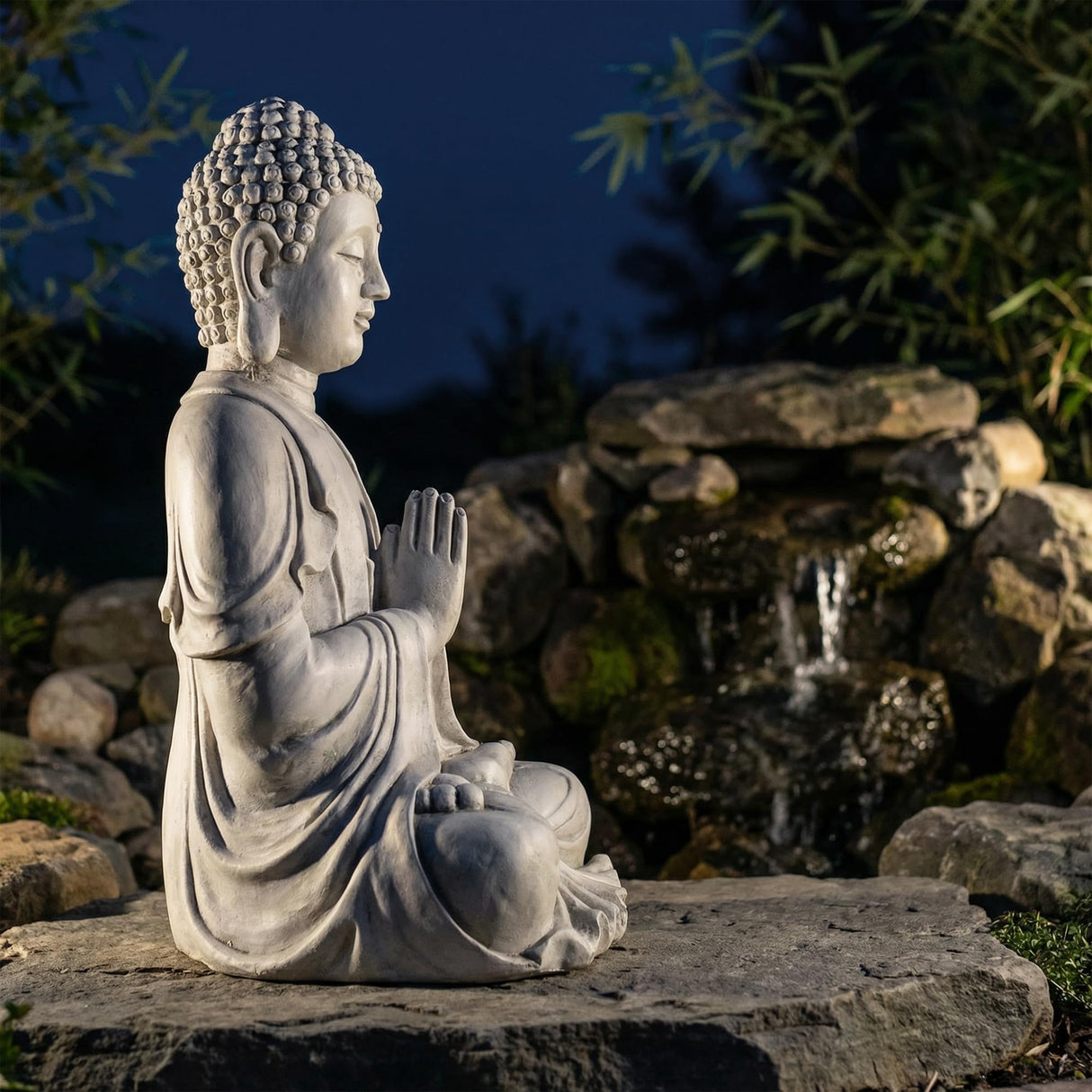 Greens Word Sculptures Buddha Statue, Garden Statues 23.6 Inch Tall, Large Magnesium Oxide Praying Buddha Sculpture Indoor & Outdoor, Spiritual Statue for Home Decor Yard Porch Patio, White