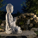Greens Word Sculptures Buddha Statue, Garden Statues 23.6 Inch Tall, Large Magnesium Oxide Praying Buddha Sculpture Indoor & Outdoor, Spiritual Statue for Home Decor Yard Porch Patio, White