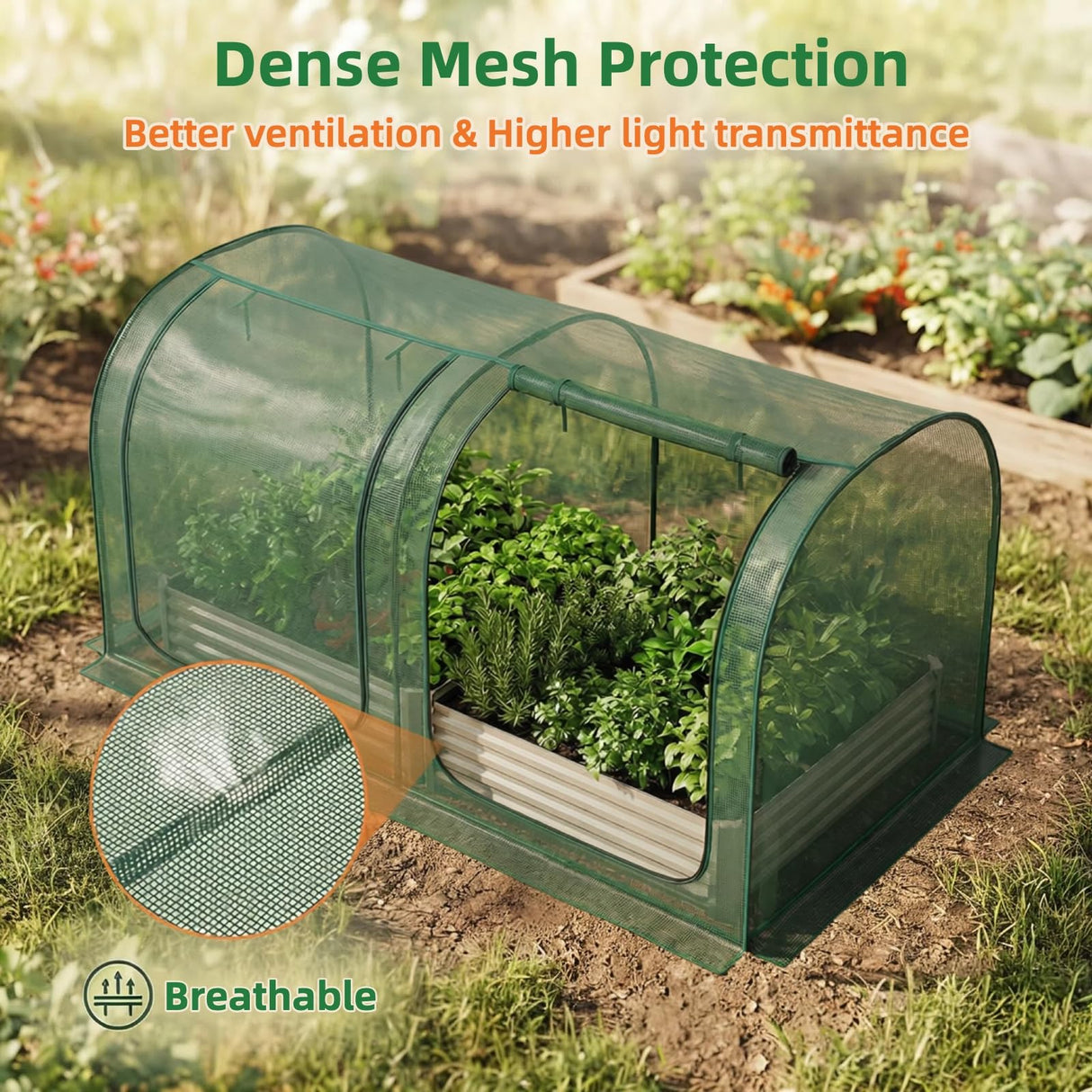 GreenGiggle Crop Cage for Garden,98"x49"x49" Tunnel Plant Netting Cover with Zipper,Garden Bed Cover for Protection for Vegetables Fruits,Garden Cage for Plant and Animal