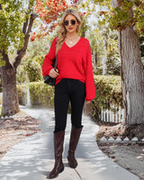 Messic Womens Sweaters Trendy Fall 2025, Christmas Tops for Women Dressy Tunic Sweaters Festival Outfits for Women Boho Cozy Soft Sweaters Top for Leggings Evening Party Cruise Red Large