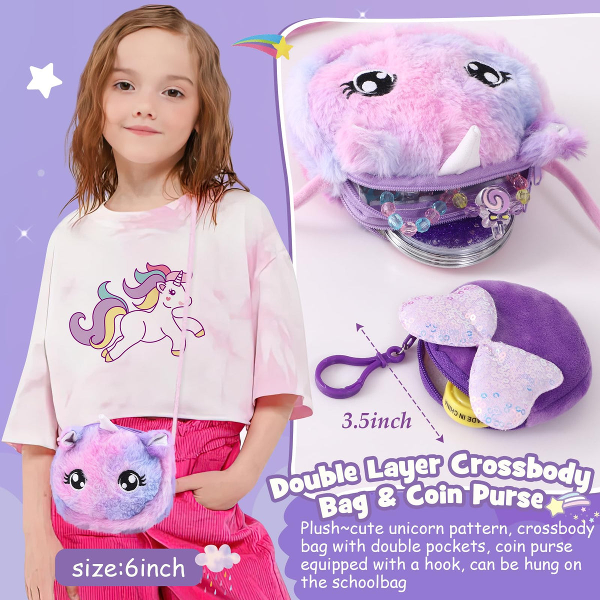 Tacobear Unicorn Gifts for Girls Age 6-10, 9PCS Unicorn Gift Set with Wired Headphones, Lock Diary, Insulated Cup, Coin Pouch, Socks, Mirror & Pen, Christmas Birthday Gifts for Kids 6 7 8 9 10 11 12
