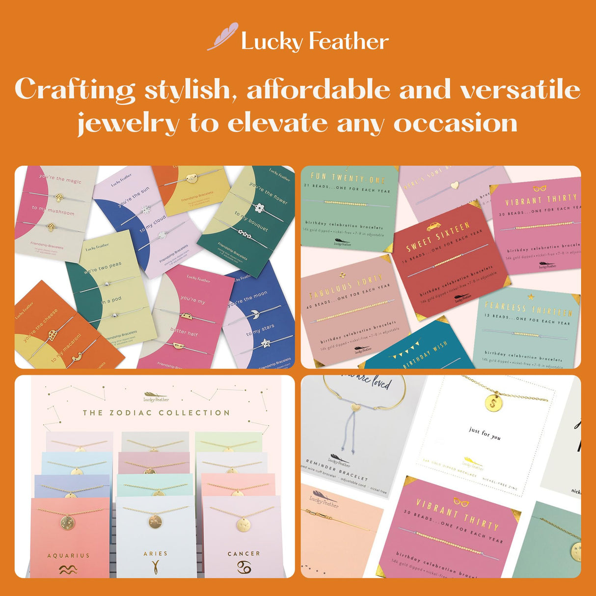 Lucky Feather 50th birthday gifts for her | 50th birthday gifts for women Bracelet | 14K Gold, Rose Gold, or Silver Dipped Beads on Adjustable Cord | Trendy 50 year old gifts for women | With Card