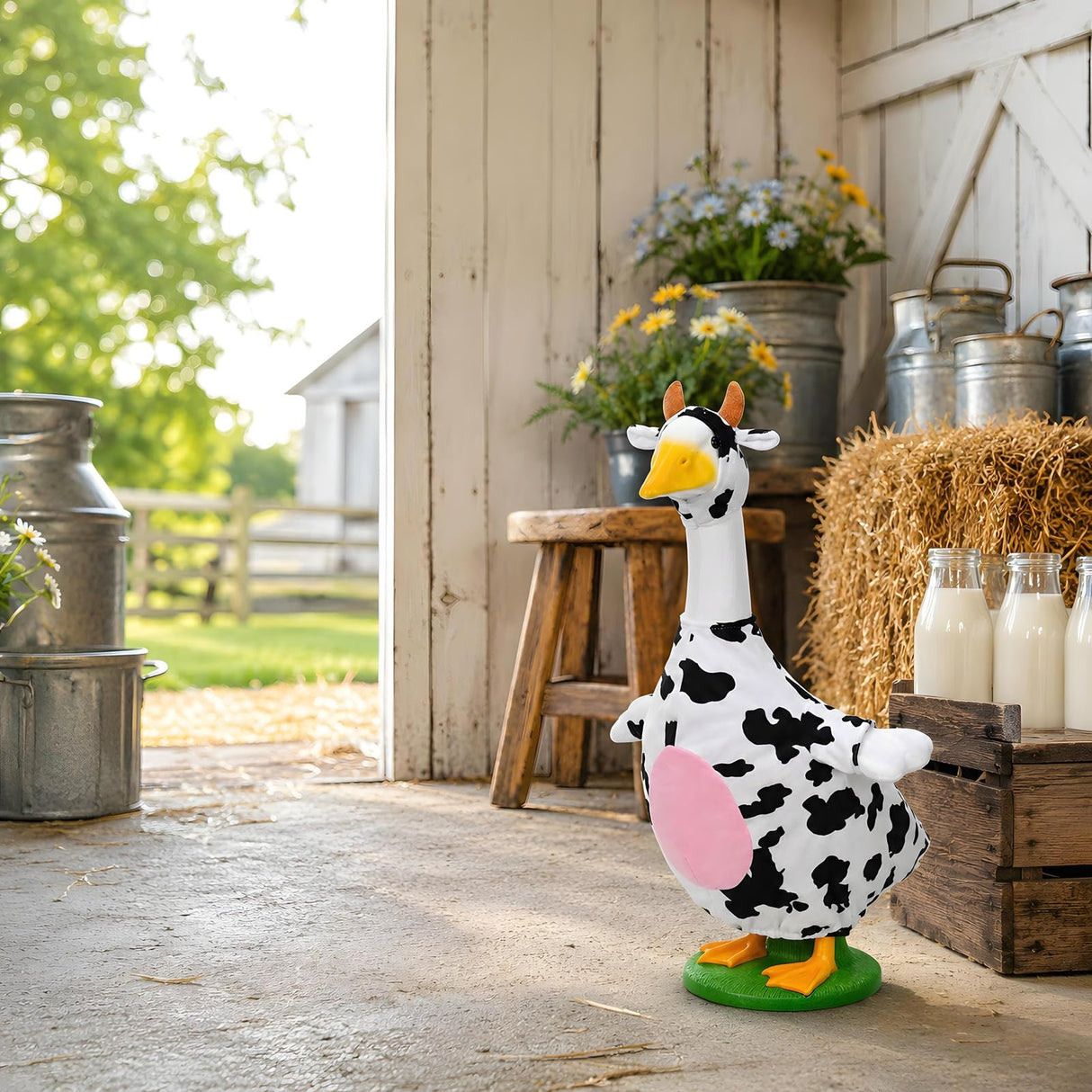 Honic Cow Goose Outfit Porch Cow Goose Clothes Fits 23" Cement Plastic Goose Statue for Outdoor Spring Garden Lawn Yard Patio Decor (Classic)