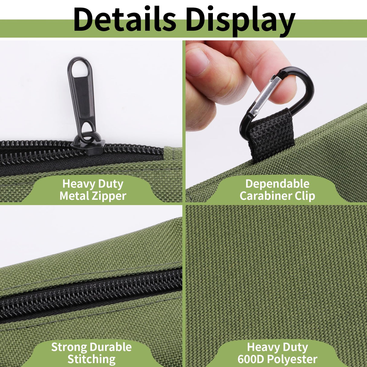 COIDEA 6 Pack Zipper Pouch, Premium Tool Bag, Utility Flat Bottom Storage Organizer With Carabiner Metal Zipper for Tools, Stationary, Pencil