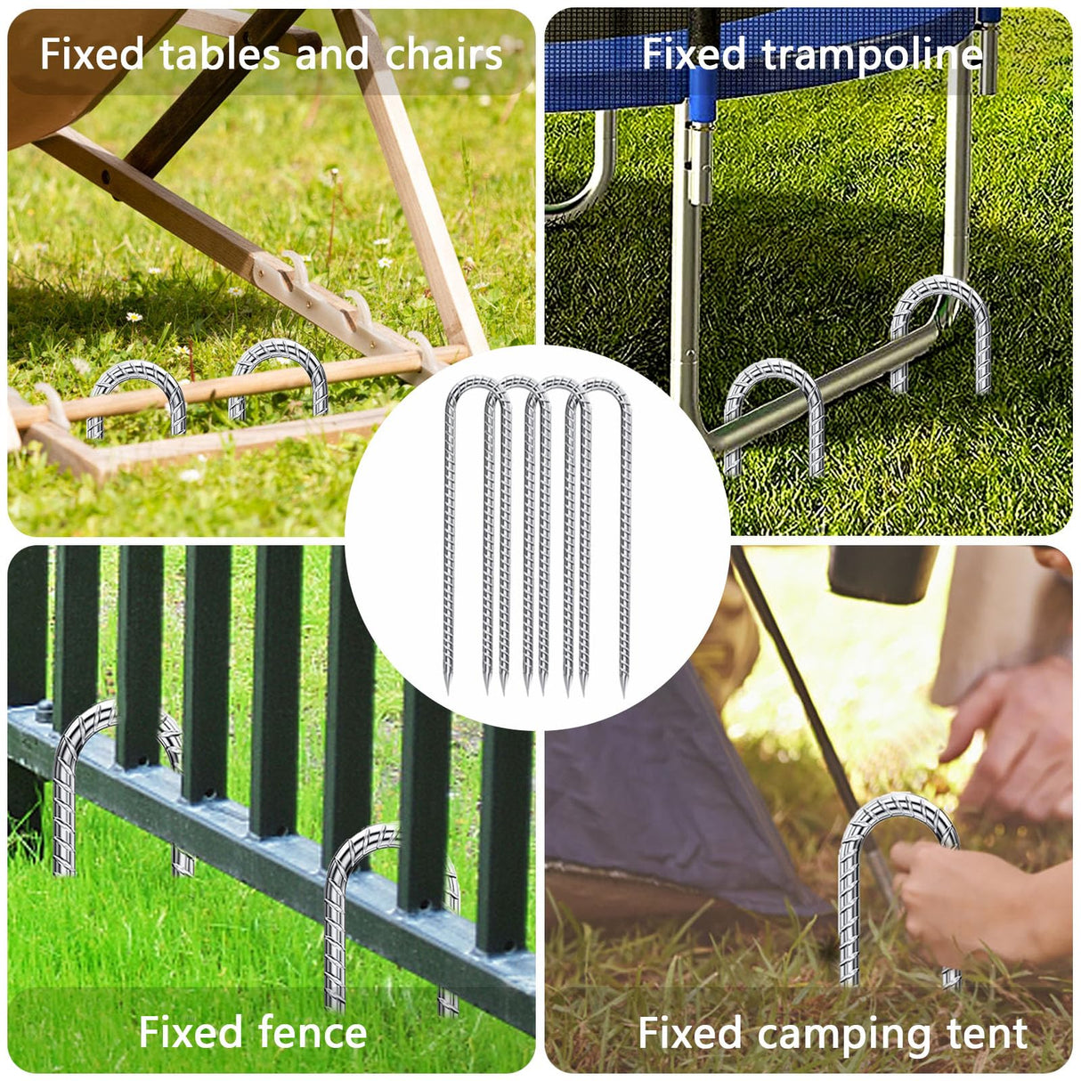 Rebar-Stakes-12-Inch-Galvanized, U Hook Trampoline Stakes 10 Pack Ground Anchors Tent Stakes Heavy Duty for Plants Anti-Rust Landscape Fabric Stakes Artificial Turf
