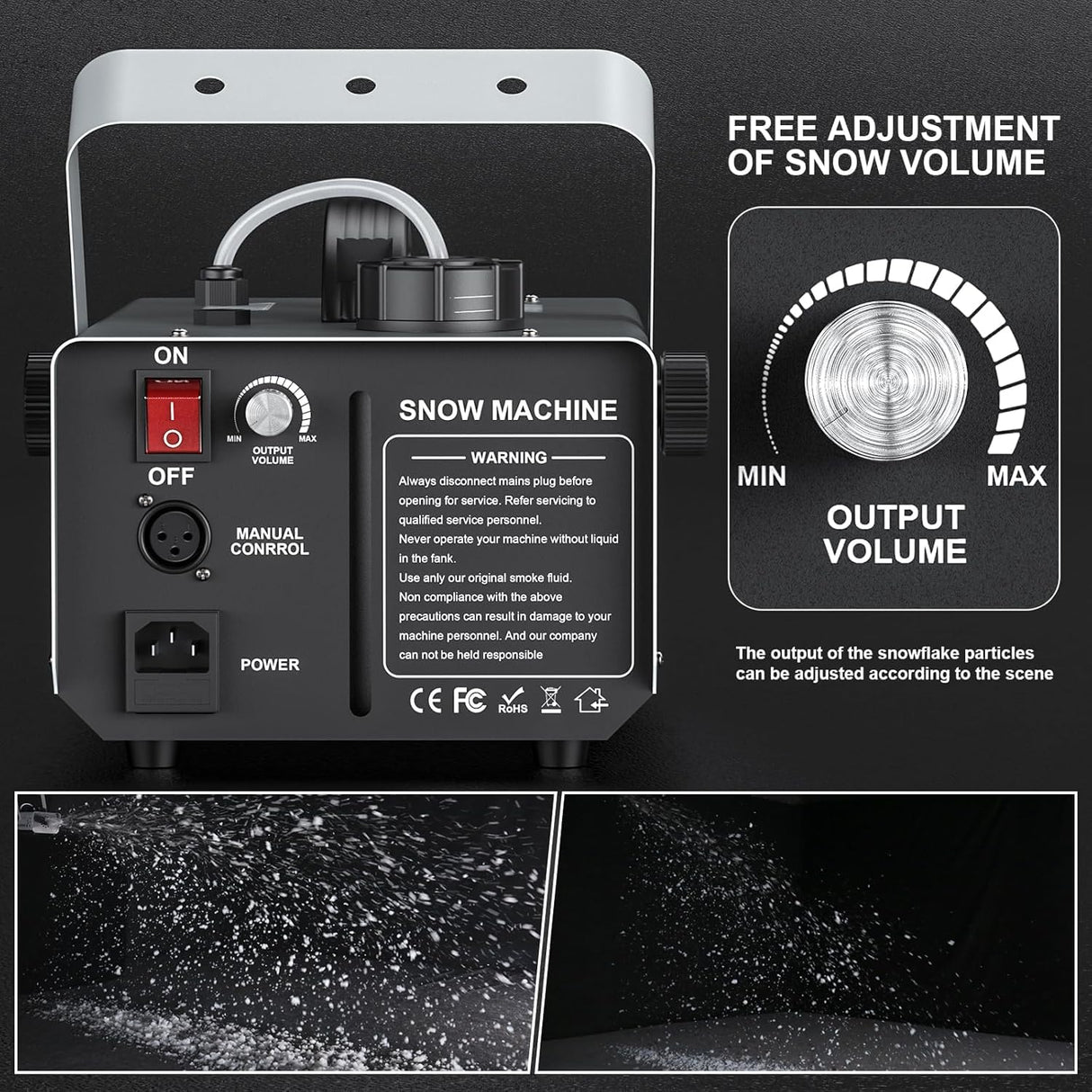 1000W Snow Machine Remote & Manual Control Snowflake Making Adjustable Snowflake Size Snowmaker Perfect for Christmas,Weddings and Theatrical Effects (Grey, 1)