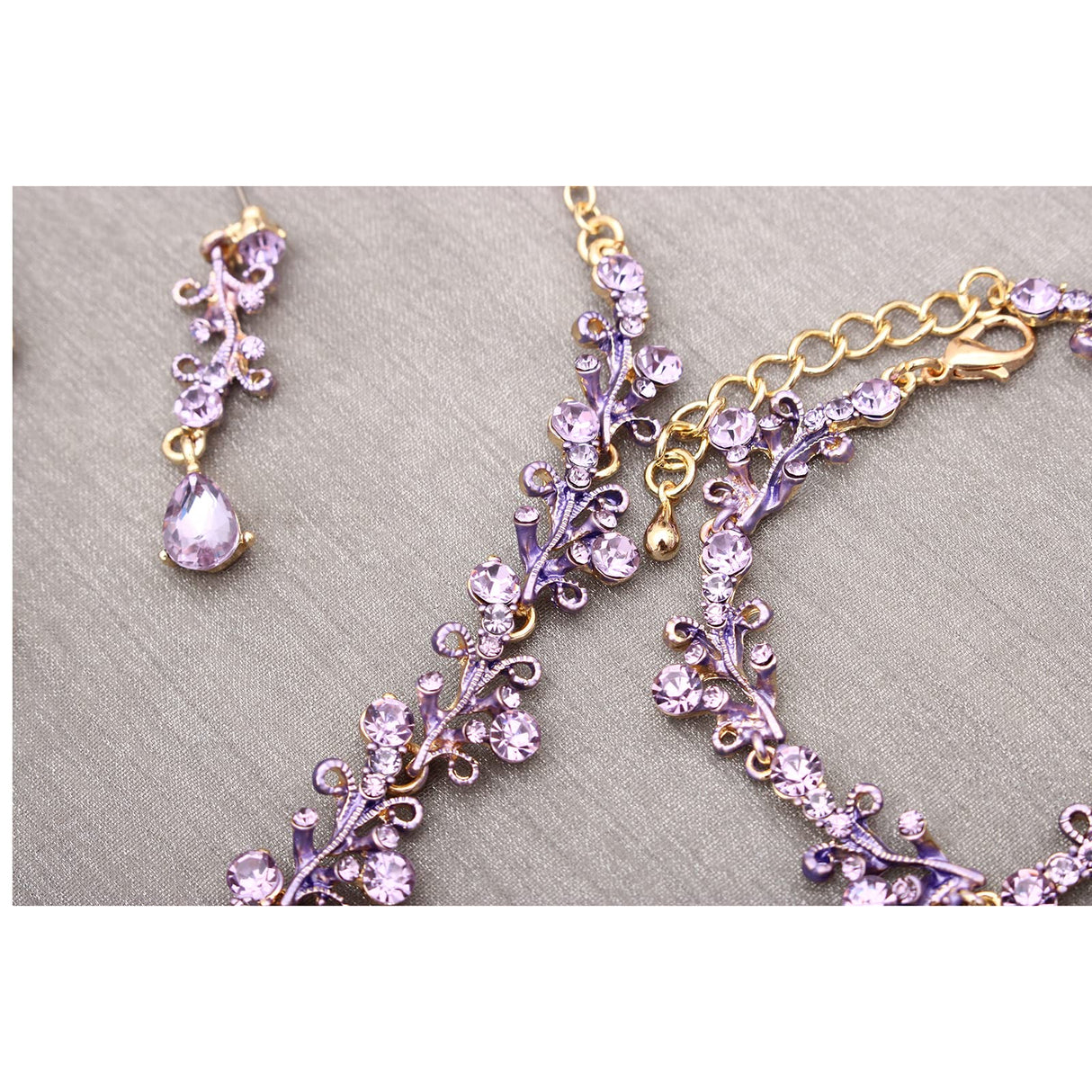 Enrwin 3Pcs Austrian Crystal Jewelry Set for Women, Necklace Dangle Earrings Link Bracelet Jewelry Set with Gold/Platinum/Gun Plated, Wedding Party Jewelry for Bridal Bridesmaid (Violet-Gold Plated)