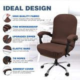 NeColorLife Office Chair Cover with Armrest Covers Stretchable - Zippered High Back Seat Cover for Extra Large Executive Desk Chairs, Big Tall Man(X-Large Size, Coffee)