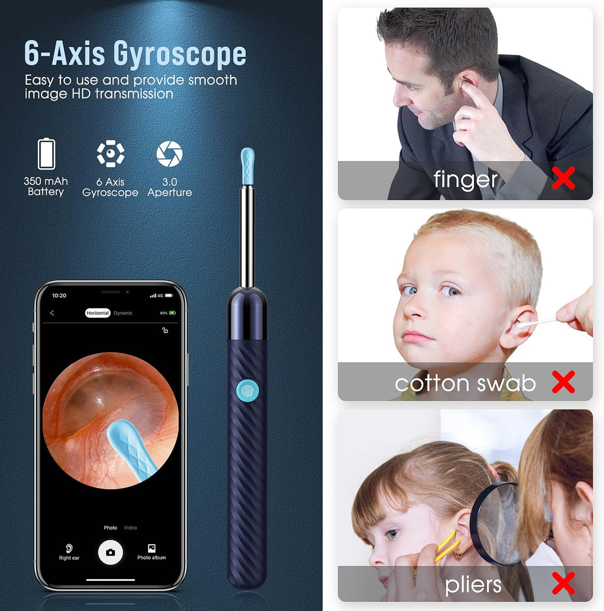 Ear Wax Removal - Earwax Remover Tool with 8 Pcs Ear Set - Ear Canal Cleaner with 1080P Camera - FSA HSA Eligible - Ear Cleaning Kit with 6 Ear Spoon - Ear Camera for iOS & Android (Midnight Blue)