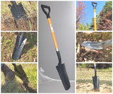 Ashman Drain Spade Teeth Shovel (1 Pack) - 48 Inches Long Handle Spade with D Handle Grip - Durable Handle with a Thick Metal Blade - Multipurpose Premium Quality Orange Shovel.