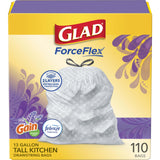 Glad ForceFlex Drawstring Trash Bags, 13 Gallon, Gain Lavender, 110 Count (Package May Vary)