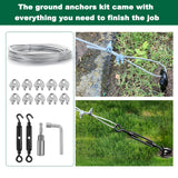 hannger 4 Pack 18" Ground Anchors Shed Anchor Kit with 1/8" Galvanized Cable & Turnbuckles, Heavy Duty Trampoline Anchors for Swingset Canopy Carport Gazebo Greenhouse Tree