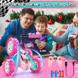 cosone Pink Remote Control Car for Girls - RC Stunt Cars with 4WD Double-Sided Driving 360° Flips Rotating, Off Road Remote Car Outdoor Toys for Kids Age 6 7 8-12, Christmas Birthday Gifts