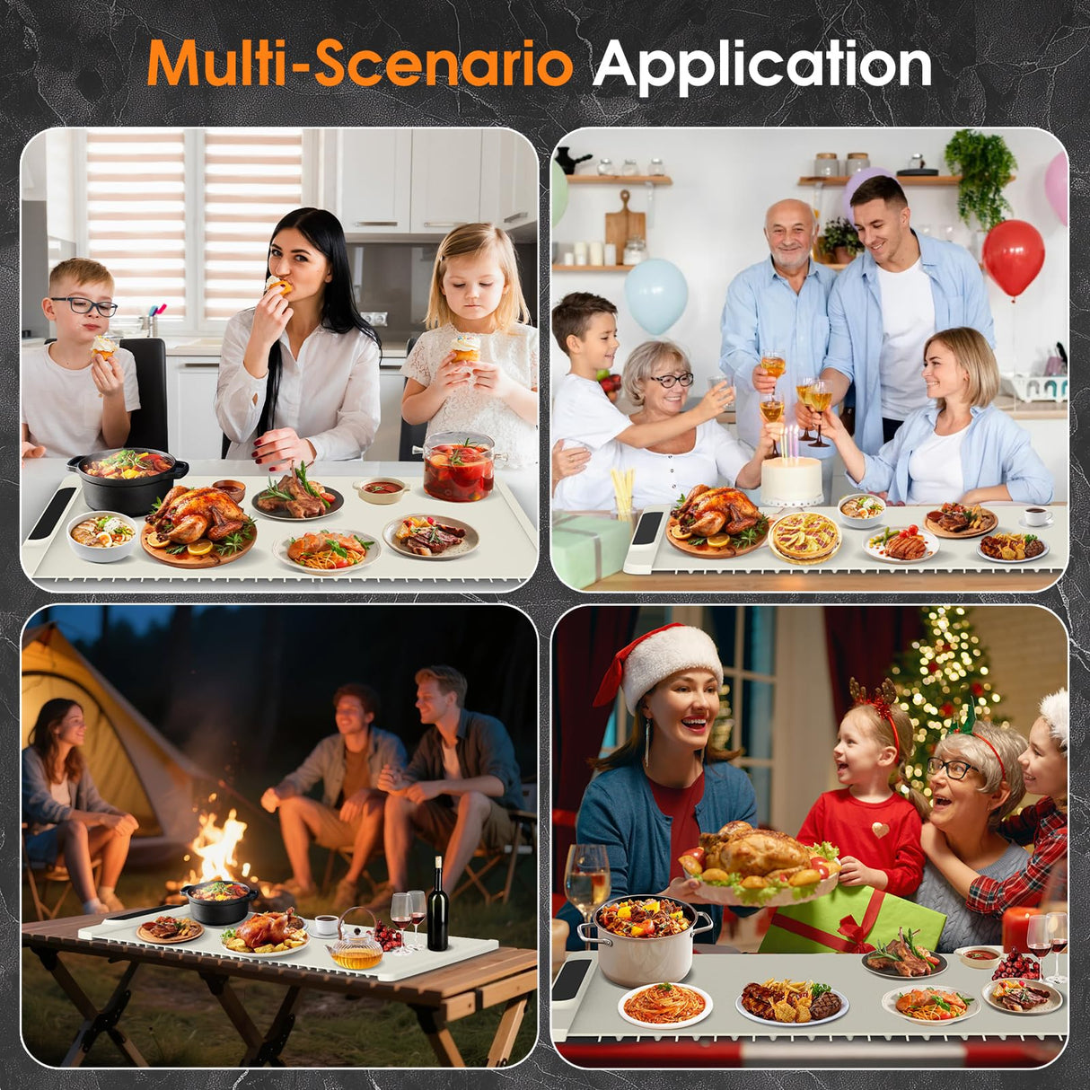 Warming Mat for Food with Heat Resistant Pad, 36"x16" Food Warmer Mat for Countertop Food Warmer Custom Temperature Settings 10H Timer Portable Heating Pad for Parties Buffets Holiday Home Use (Beige)