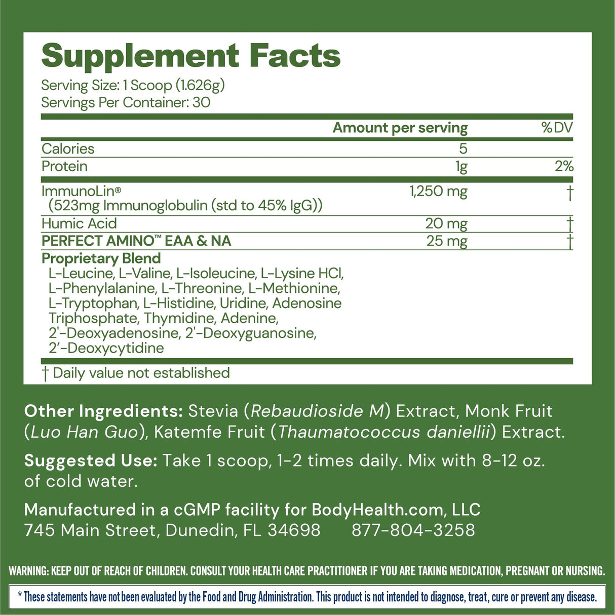 BodyHealth Gut Restore with PerfectAmino, ImmunoLin, and Humic Acid - Gut Health Supplement for Digestive and Immune Support - Unflavored - 30 Servings