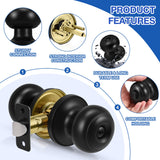 Plustool 8 Pack Matte Black Door Knobs, Privacy Door Knob with Lock, Interior Doorknobs with Round Ball, Keyless Door Lockset for Bedrooms Bathrooms