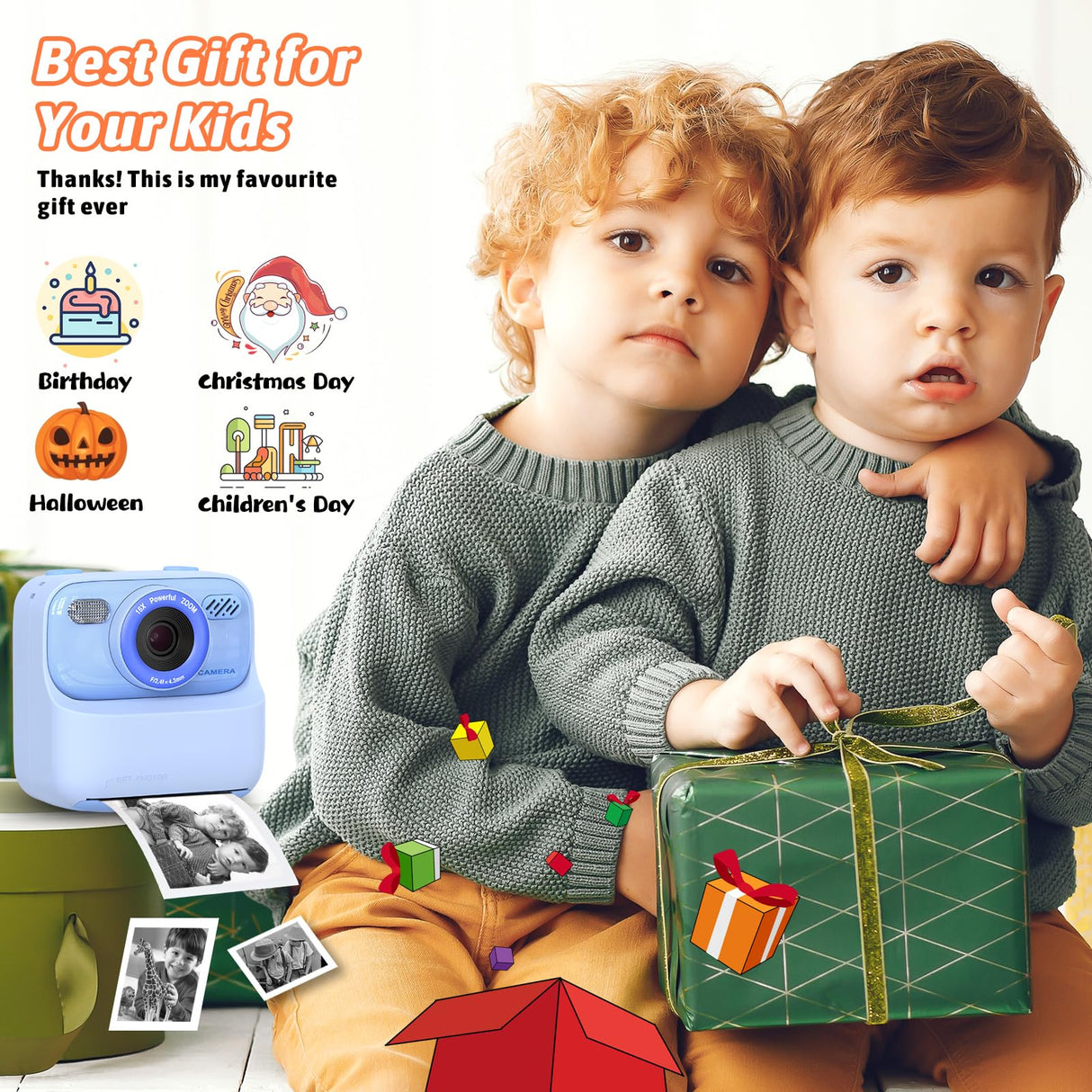 Kids Instant Digital Cameras for Boys and Girls, 1080P HD Dual-Lens Selfie Digital Camera with Print Paper & 32G Card, Christmas Birthday Gifts Toys for Toddler and Teenagers Age 3-16 Years Old