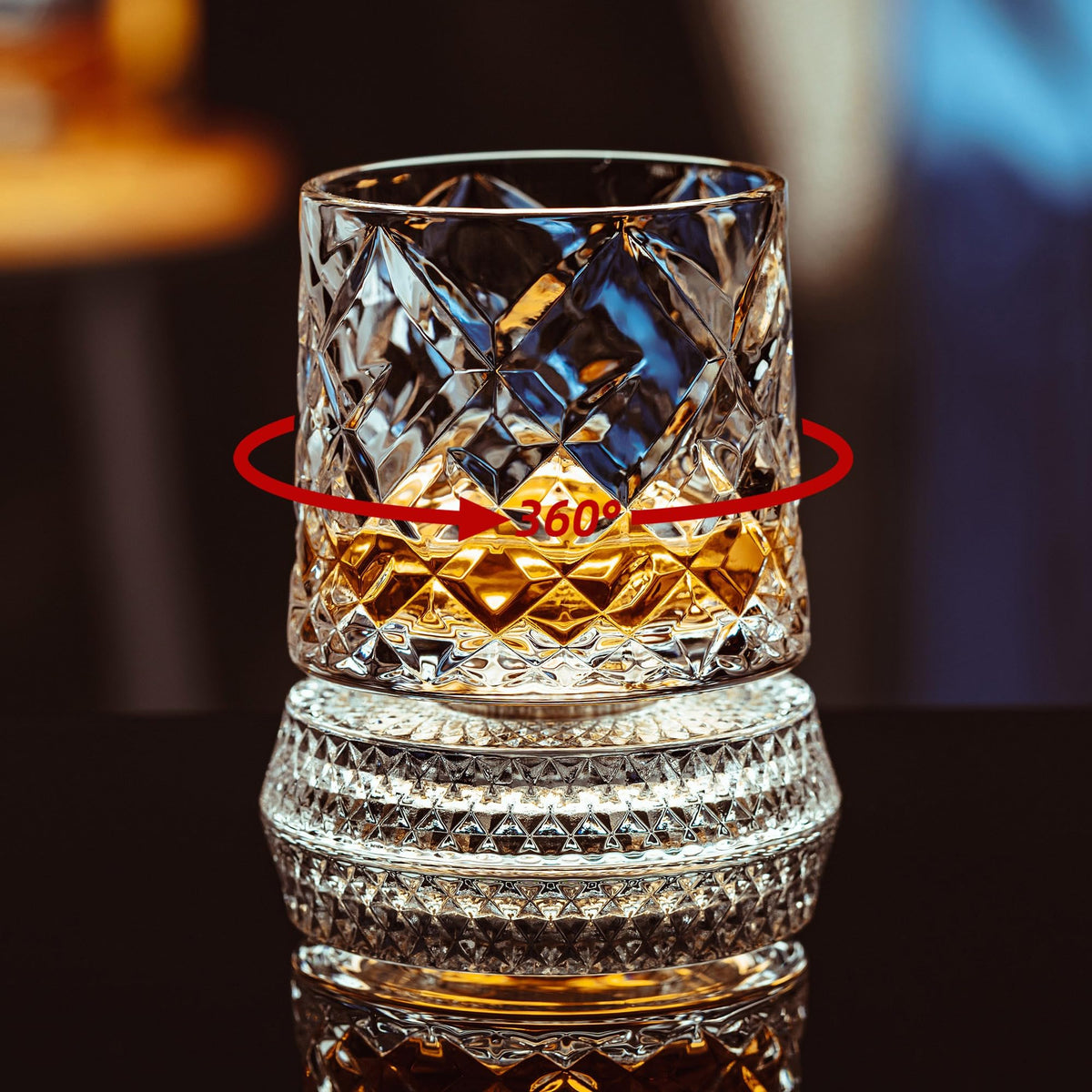 Spinning Whiskey Glasses Set of 4, 9.5 oz with Rotating Bases, Whiskey Gift