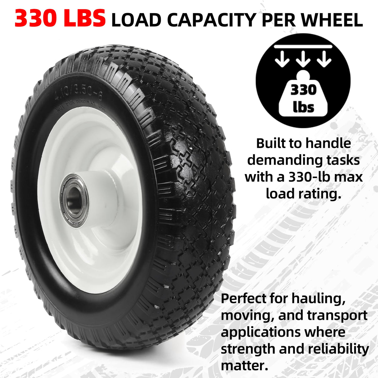 AR-PRO (2-Pack) 12" Flat-Free Solid Tire and Wheel, with 3-3/4" Centered Hub & 1" Bore, Fits 25mm Axle Shaft, Replacement Heavy-Duty Trailer Dolly & Utility Cart Wheel Set