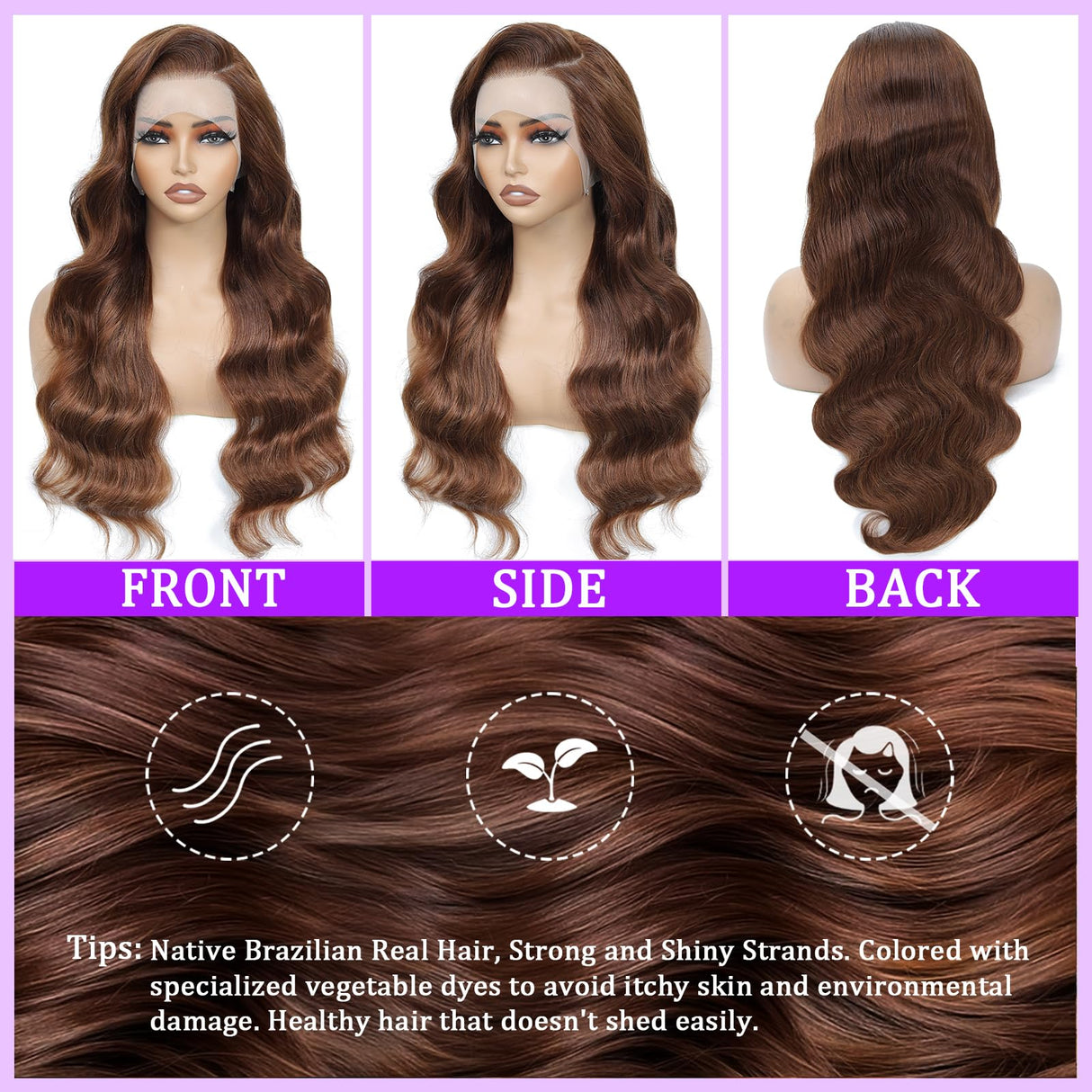 Chocolate Brown Lace Front Wig 13x6 HD Body Wave Lace Front Wigs Human Hair Pre Plucked Colored Frontal Glueless Brown Human Hair Wig for Women with Baby Hair 180 Density 26 Inch