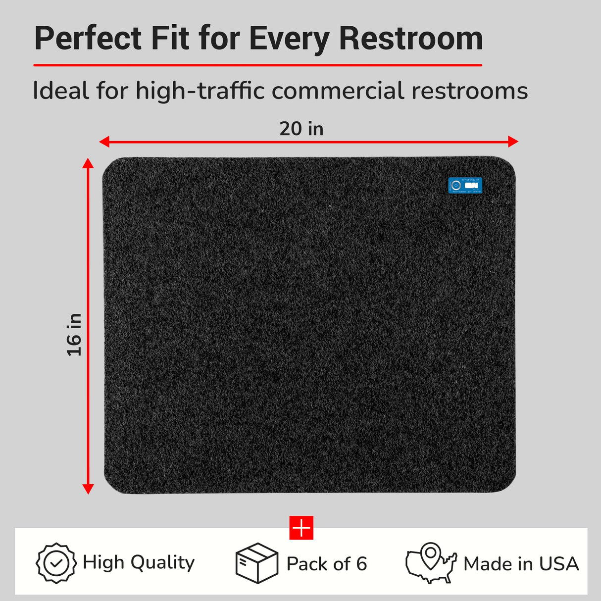 Hygomat Disposable Urinal Mats, Time Monitor, Non-Slip Adhesive, Case of 6, Charcoal, Made in the USA