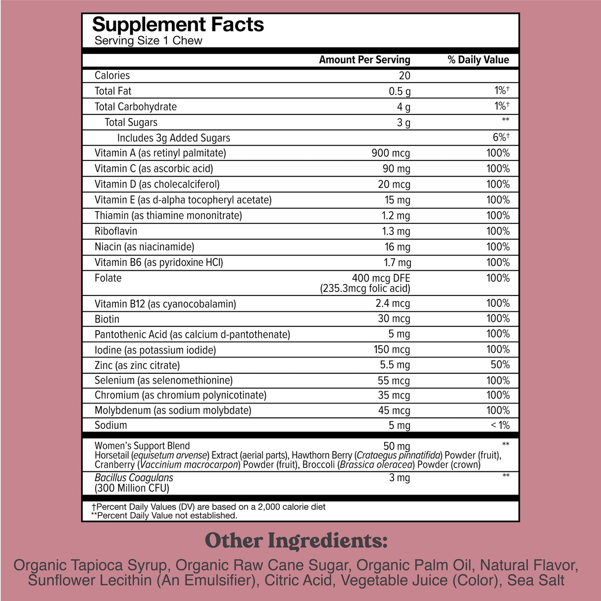 CHEWSY Women's Multivitamin - Immune & Energy Support - 23 Nutrients Including A, B12, C, Folic Acid, Probiotics, Biotin, Cranberry - 30-Day Supply