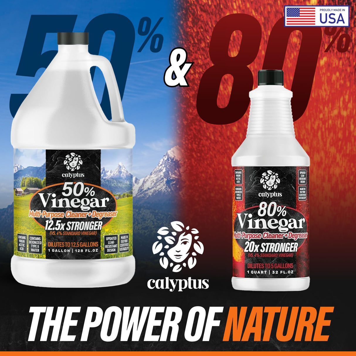 Calyptus 50% Pure Concentrated Vinegar | Maximum-Performance (12.5X) Power | Technical Grade | Dilutes Easily to 5% Acidity (1.5 Cups per Gallon) | Home and Outdoor Cleaning Concentrate | 1 Gallon