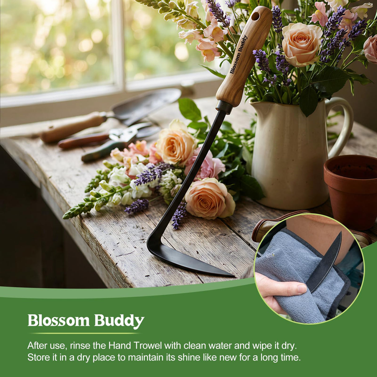 Blossom Buddy Cape Cod Weeder – Right Hand, Hand Weeding Tool for Tight Spaces Weeder Hoe with Ergonomic Ash Wood Handle for Weeding, Soil loosening, Digging