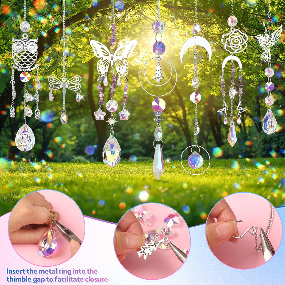 860 PCS DIY Suncatcher Kit Sun Catchers Making Supplies Arts and Crafts for Adults Hanging Prism Suncatcher Kits for Adults with Crystals Sun Catchers Indoor Window Garden Christmas Decor Wedding Home