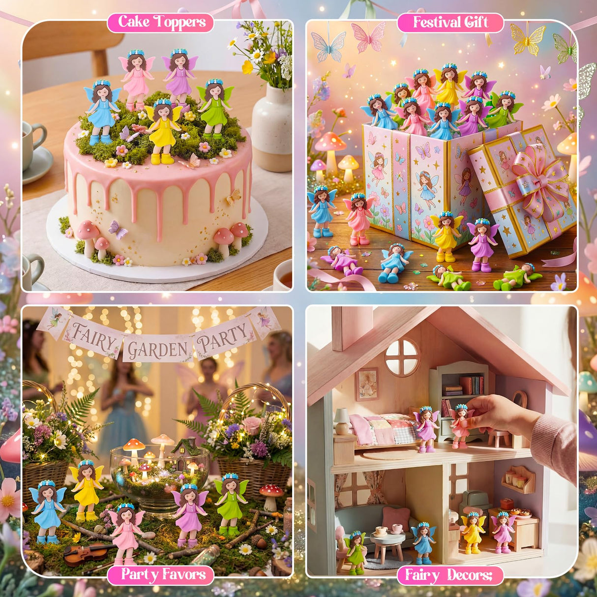 Chunful 50 Pcs Mini Fairy Figurines Miniatures Garden Fairies State Small Fairy Accessories Ornament for Outdoor Yard Garden Flower Pot Birthday Cake Toppers Car Gift to Hide and Seek