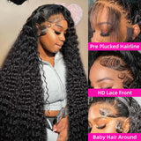 30 Inch Deep Wave Lace Front Wigs Human Hair 250 Density 13x6 HD Lace Frontal Wigs Human Hair Pre Plucked Deep Curly Glueless Human Hair Wigs for Women