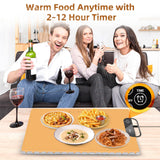 Food Warming Mat – Fast Heating Electric Warming Tray with 7 Temp Settings, 11-Hour Timer & Auto Shut-Off, Foldable Silicone Mat with Child Lock, Portable Warming Pad for Buffets, Holidays – Brown