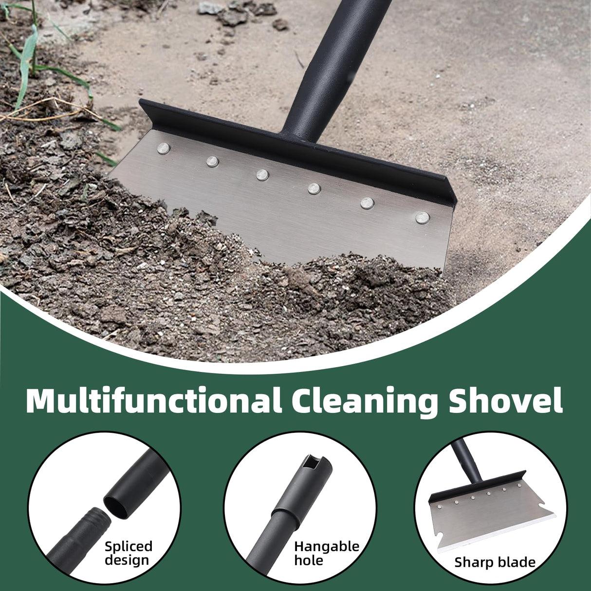 Garden Cleaning Shovel, Snow Shovel, Ice Scraper, 59 Inch Adjustable Handle Heavy Duty Garden Shovel Multifunctional Cleaning Shovel, for Lawn Edging, Scraping, Weed and Ice Removal